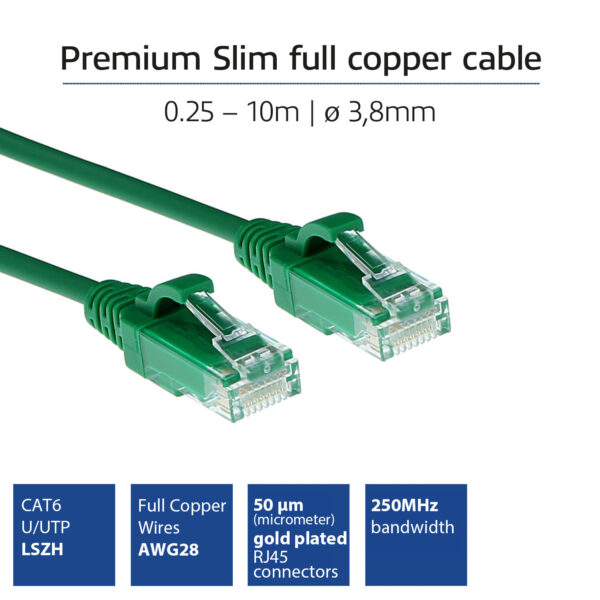 ACT Groene 1.5 meter LSZH U/UTP CAT6 datacenter slimline patchkabel snagless met RJ45 connectoren - Afbeelding 2