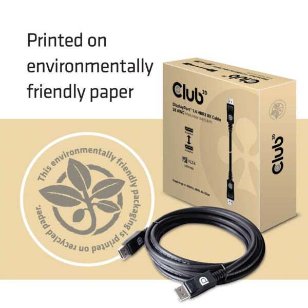 CLUB3D DisplayPort 1.4 HBR3 8K Kabel Male/Male 3 meter - Afbeelding 5