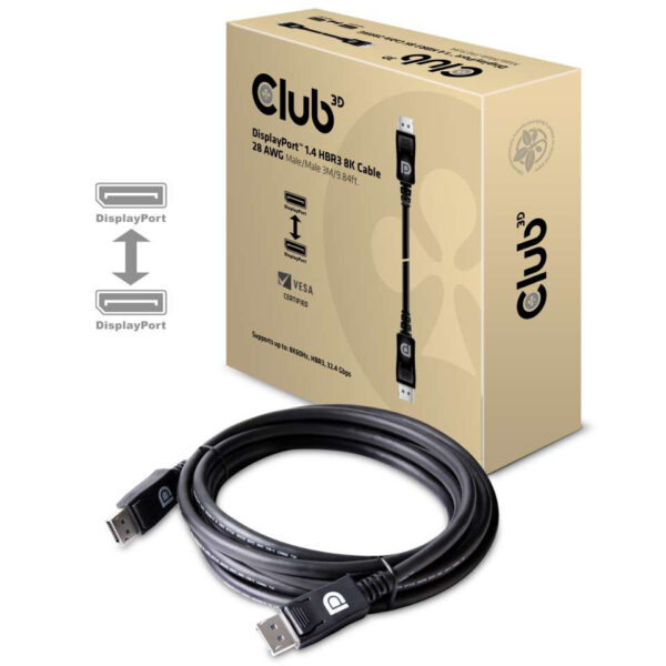 CLUB3D DisplayPort 1.4 HBR3 8K Kabel Male/Male 3 meter - Afbeelding 2