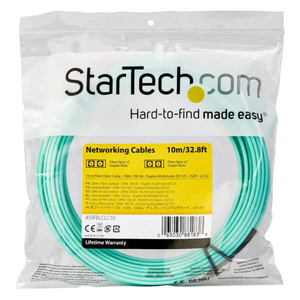 StarTech.com 10m LC/UPC naar LC/UPC OM4 Multimode Glasvezel Netwerkkabel, 50/125µm LOMMF/VCSEL Zipcord Fiber, 100G Netwerken, Lo - Afbeelding 3