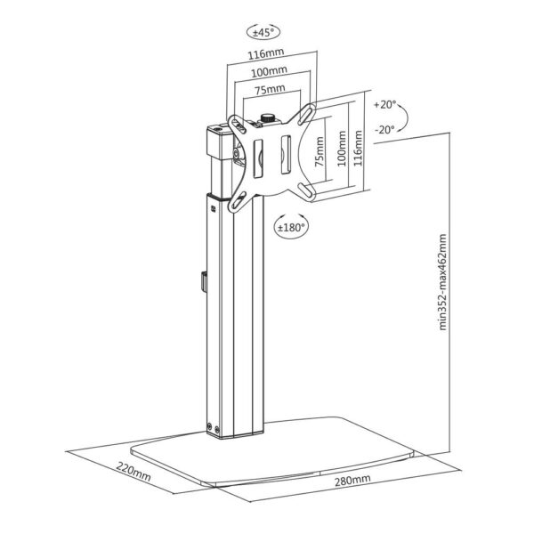 ACT Monitorarm 32" office, op voet met gasveer, 1 scherm - Afbeelding 4
