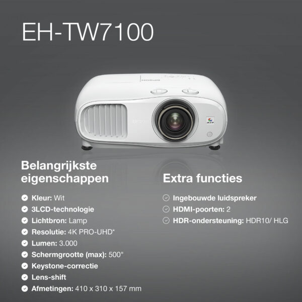 Epson EH-TW7100 4K PRO-UHD-projector, 3000 lumen, scherm van maximaal 500 inch - Afbeelding 18