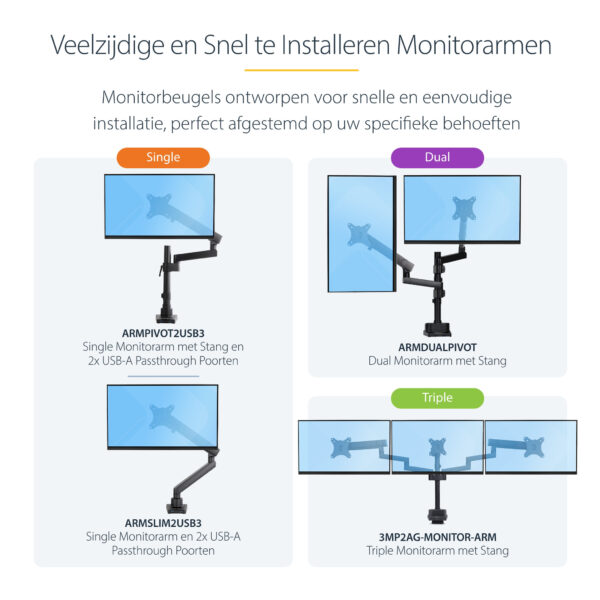 StarTech.com Dubbele Monitor Arm voor Bureaumontage, Full Motion Monitorbeugel voor 2x VESA-displays tot 32" (8kg), Verticale St - Afbeelding 18