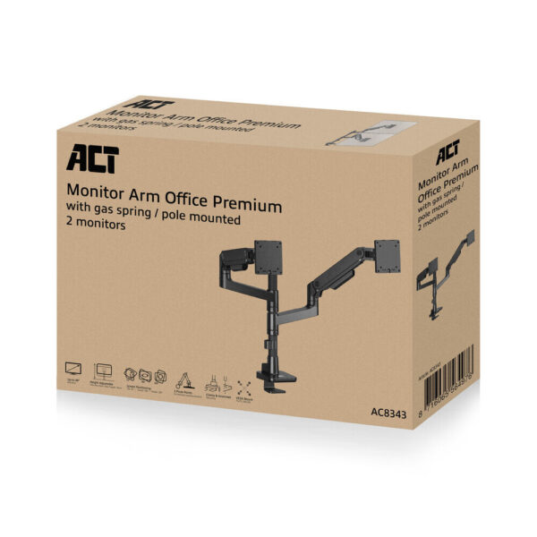 ACT Monitorarm 49" office premium, gasveer, paalbevestiging, 2 schermen - Afbeelding 4