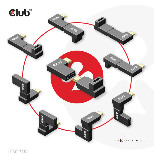 CLUB3D USB Type-C Gen2 Angled Adapter set van 2 - 4K120Hz M/V - Afbeelding 8