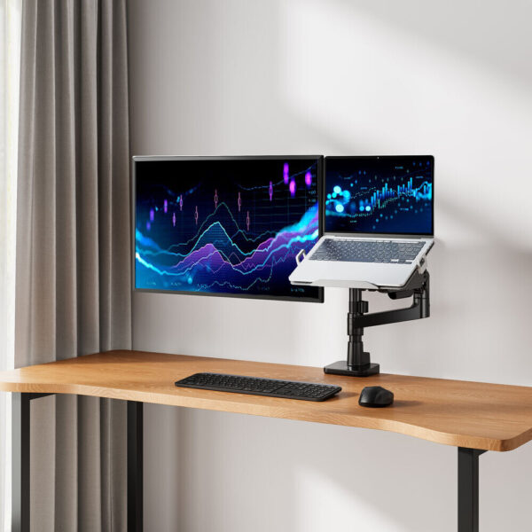 ACT Monitorarm 49" met laptophouder office premium, gasveer, paalbevestiging, 1 scherm - Afbeelding 7