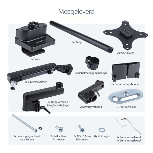 StarTech.com Dubbele Monitor Arm voor Bureaumontage, Full Motion Monitorbeugel voor 2x VESA-displays tot 32" (8kg), Verticale St - Afbeelding 20