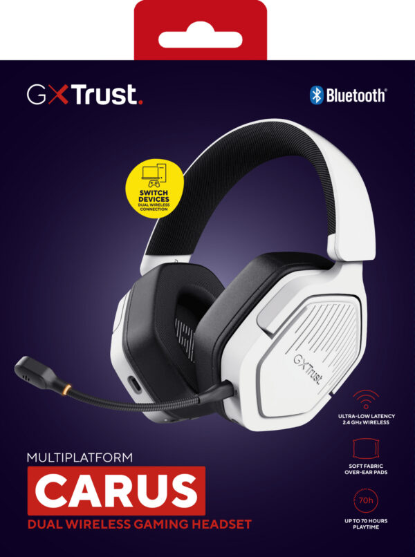 Trust GXT 493W Carus Headset Bedraad en draadloos Hoofdband, Helm Gamen USB Type-C / USB Type-A Bluetooth Wit - Afbeelding 9