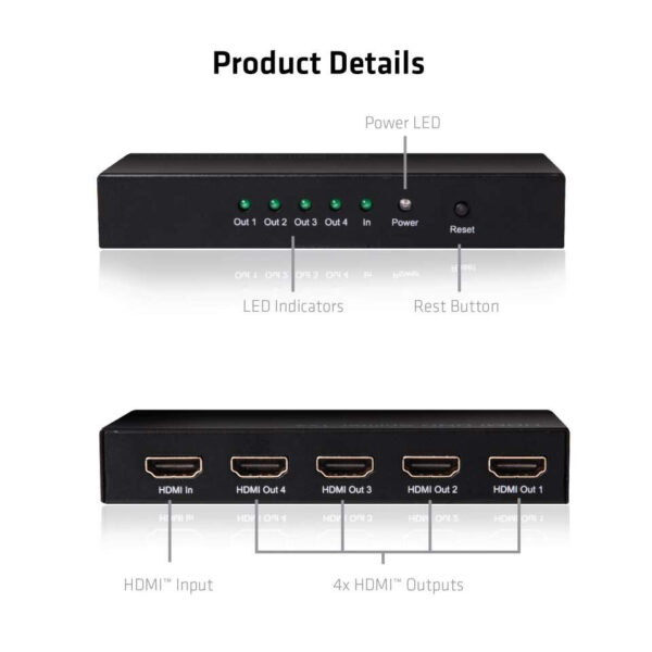 CLUB3D HDMI™ 4K@60Hz UHD Splitter AC Power 4 ports - Afbeelding 5