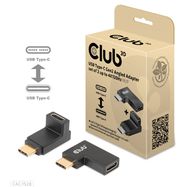 CLUB3D USB Type-C Gen2 Angled Adapter set van 2 - 4K120Hz M/V - Afbeelding 2