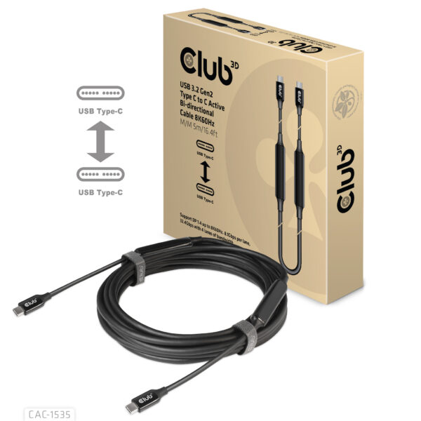CLUB3D USB 3.2 Gen2 Type C naar C Actieve Bi-directionele Kabel 8K60Hz (alt modus) M/M 5m/16.4ft - Afbeelding 8