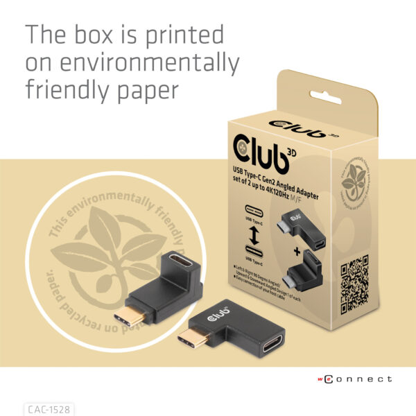 CLUB3D USB Type-C Gen2 Angled Adapter set van 2 - 4K120Hz M/V - Afbeelding 9