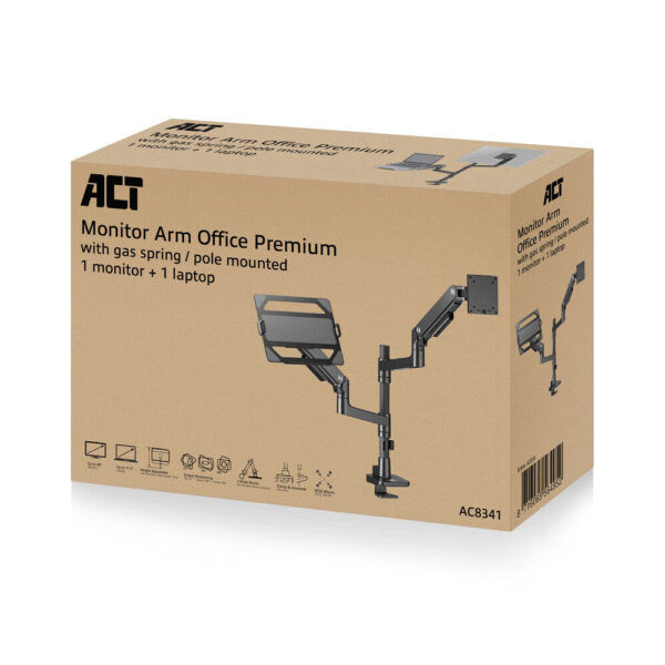 ACT Monitorarm 49" met laptophouder office premium, gasveer, paalbevestiging, 1 scherm - Afbeelding 5