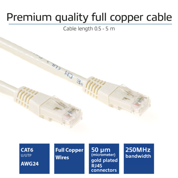 ACT Ivoor 5 meter U/UTP CAT6 patchkabel met RJ45 connectoren - Afbeelding 2