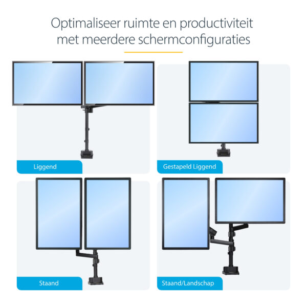 StarTech.com Dubbele Monitor Arm voor Bureaumontage, Full Motion Monitorbeugel voor 2x VESA-displays tot 32" (8kg), Verticale St - Afbeelding 14
