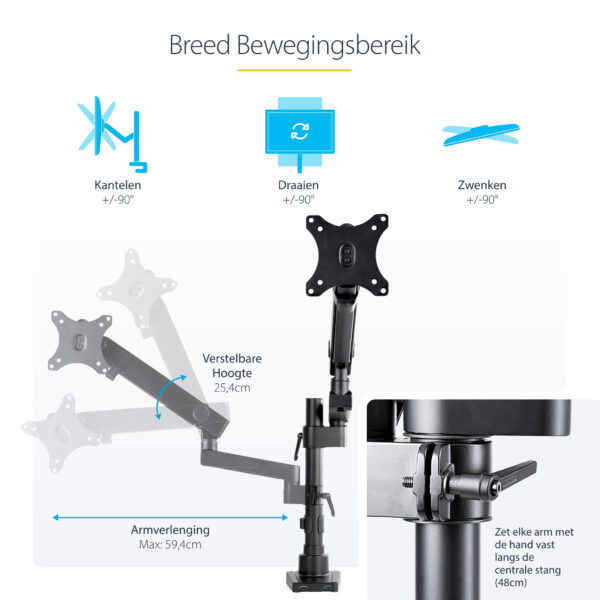 StarTech.com Monitor arm bureau scharnierend 2x USB 3.0 premium - Afbeelding 14