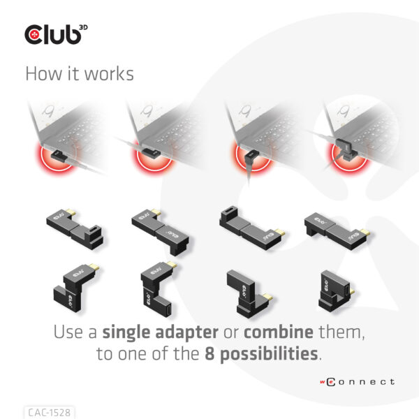CLUB3D USB Type-C Gen2 Angled Adapter set van 2 - 4K120Hz M/V - Afbeelding 5