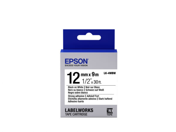 Epson Strong Adhesive Tape - LK-4WBW Strng adh Blk/Wht 12/9