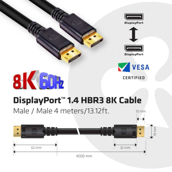 CLUB3D DisplayPort 1.4 HBR3 8K Kabel M/M 4meter - Afbeelding 3