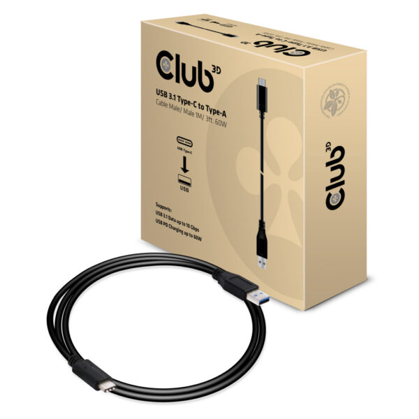 CLUB3D USB 3.1 Type-C naarType-A Cable 10Gbps PD 60W M/M 1m/3.28ft - Afbeelding 2