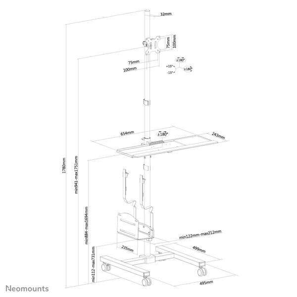 Neomounts FPMA-MOBILE1700 Mobiel werkstation 10-32" - Afbeelding 5