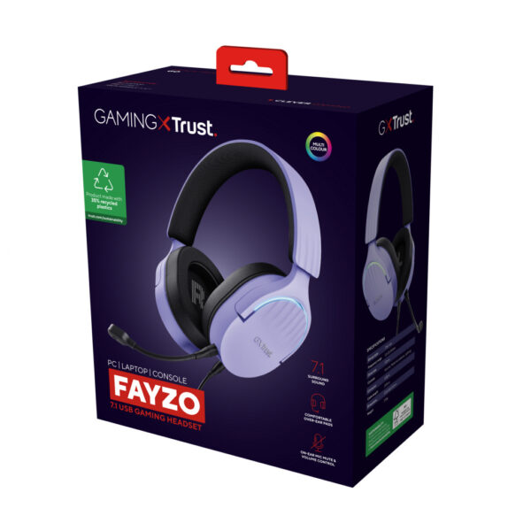 Trust GXT 490P FAYZO Headset Bedraad Hoofdband Gamen USB Type-A Zwart, Paars - Afbeelding 15