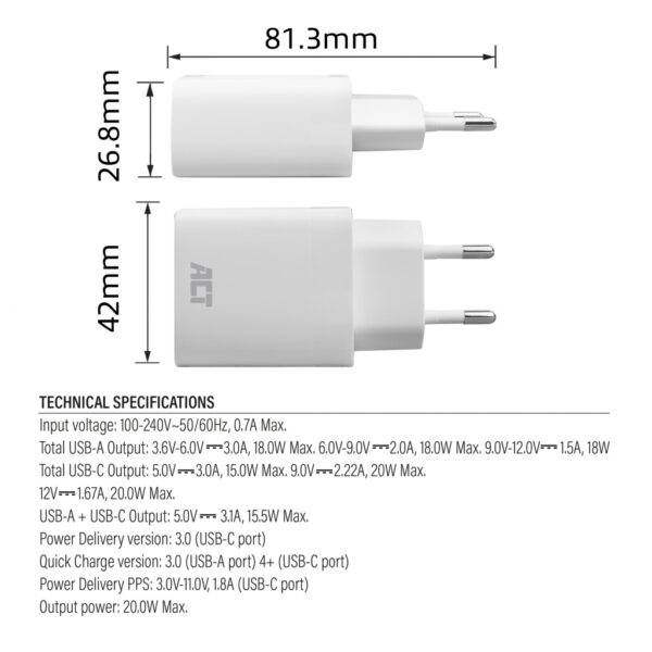 ACT USB-C & USB-A lader 20W met Power Delivery PPS, Quick Charge, GaNFast - Afbeelding 5