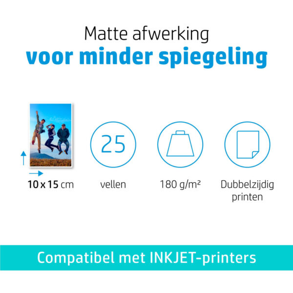 HP mat fotopapier, 180 g/m2, 10 x 15 cm (101 x 152 mm), 25 vellen - Afbeelding 2