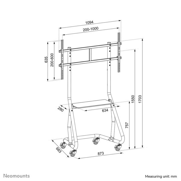 Neomounts NS-M3800BLACK TV trolley 60-100" - Afbeelding 14