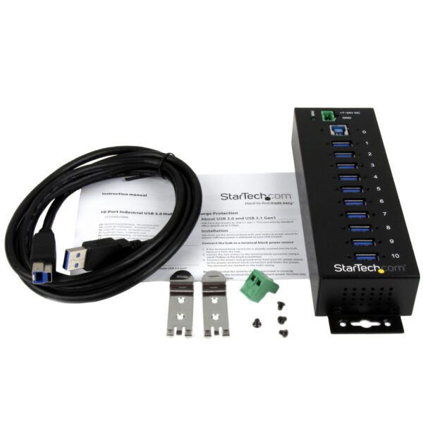 StarTech.com 10-Port USB 3.0 Hub - 5Gbps - Metalen Industriële USB-A Hub met ESD & Overspanningsbeveiliging - Din Rail, Muur of - Afbeelding 5