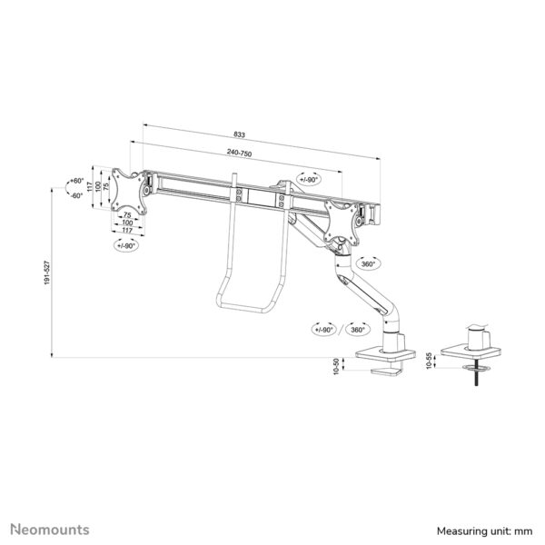 Neomounts DS75S-950WH2 Monitorarm 17-32" - gasveer - Topfix - 180°-stop - Afbeelding 20