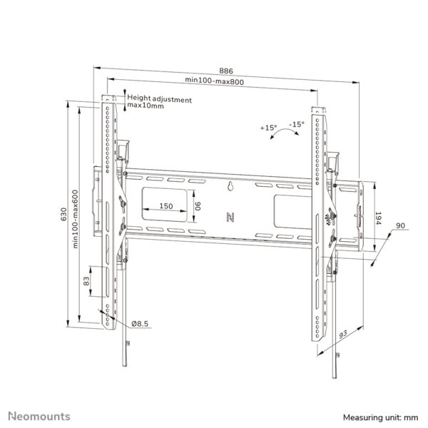 Neomounts WL35-750BL18 Heavy duty muurbeugel 43-98" - kantelbaar - vergrendelbaar - snelle installatie - TÜV - Afbeelding 17
