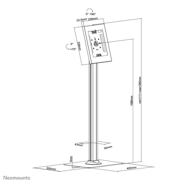 Neomounts FL15-650WH1 Tablet vloerstandaard 9.7-11" - vergrendelbaar - Afbeelding 11