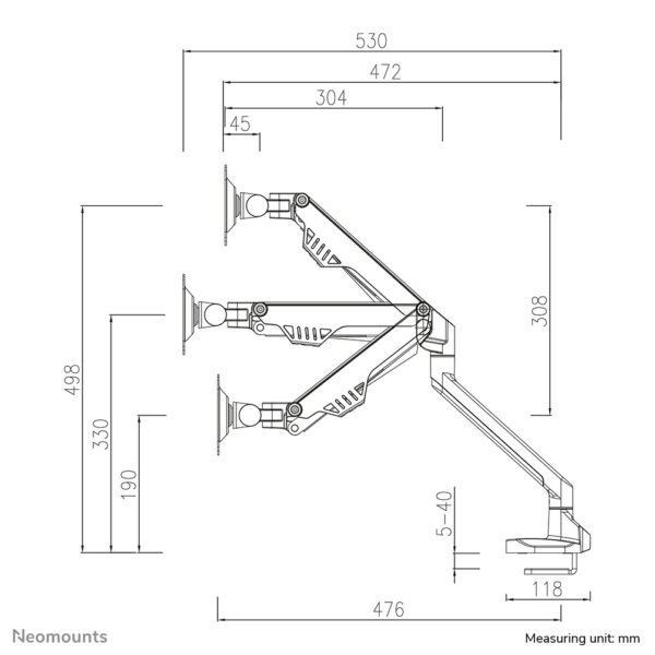 Neomounts FPMA-D750BLACK2 Monitorarm 10-32" - gasveer - Topfix - 180°-stop - Afbeelding 7