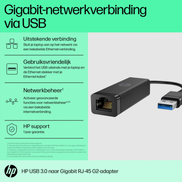 HP USB 3.0-naar-Gigabit RJ45-adapter G2 - Afbeelding 2