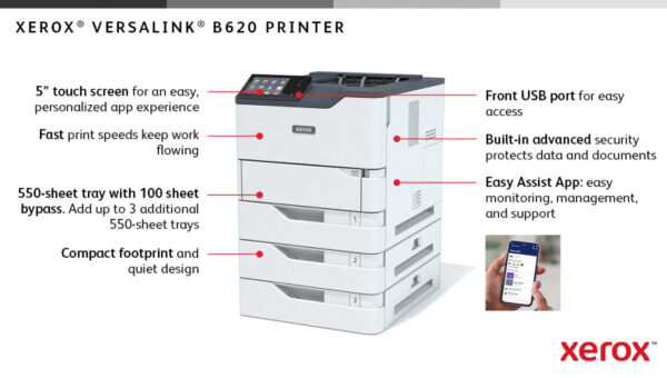 Xerox VersaLink B620 A4 61 ppm dubbelzijdige printer PS3 PCL5e/6 2 laden 650 vel - Afbeelding 12
