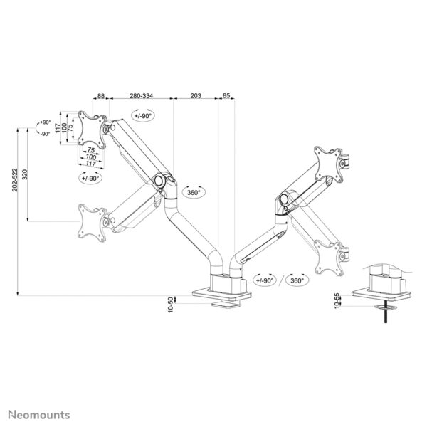 Neomounts DS70S-950BL2 Monitorarm 17-35" - gasveer - Topfix - 180°-stop - Afbeelding 20