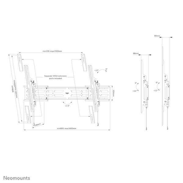 Neomounts WL35S-950BL19 Heavy duty muurbeugel 55-110" - kantelbaar - vergrendelbaar - landscape en portrait - Afbeelding 19