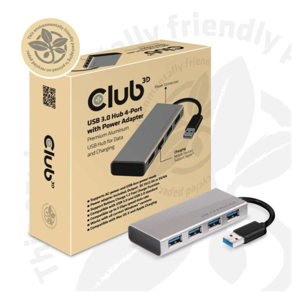 CLUB3D USB 3.0 Hub 4-Port with Power Adapter - Afbeelding 6