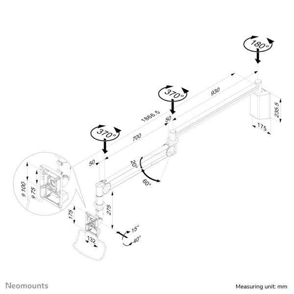 Neomounts FPMA-HAW100HC Medische monitorarm wand 10-32" - h 0-170 cm - gasveer - Afbeelding 11