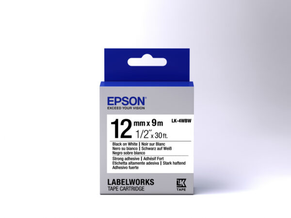 Epson Strong Adhesive Tape - LK-4WBW Strng adh Blk/Wht 12/9 - Afbeelding 2