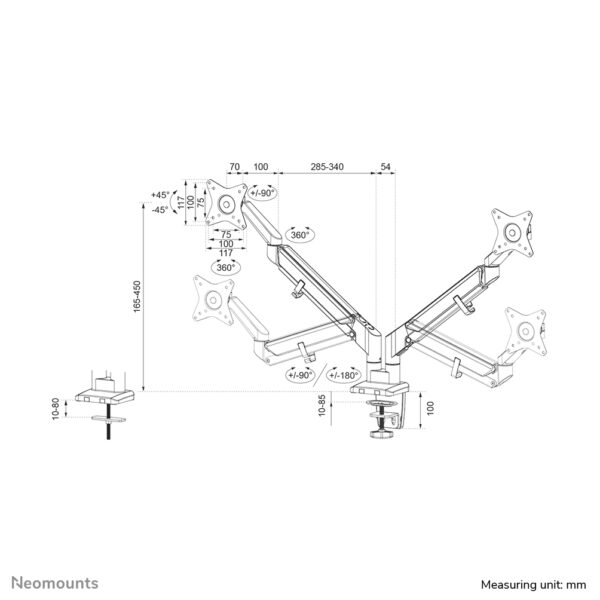 Neomounts DS70-810BL2 Monitorarm 17-32" - gasveer - ruimtebesparend - 180°-stop - Afbeelding 20