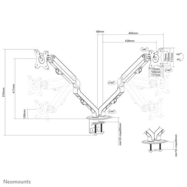 Neomounts FPMA-D650DBLACK Monitorarm 17-27" - mechanische veer - Afbeelding 19