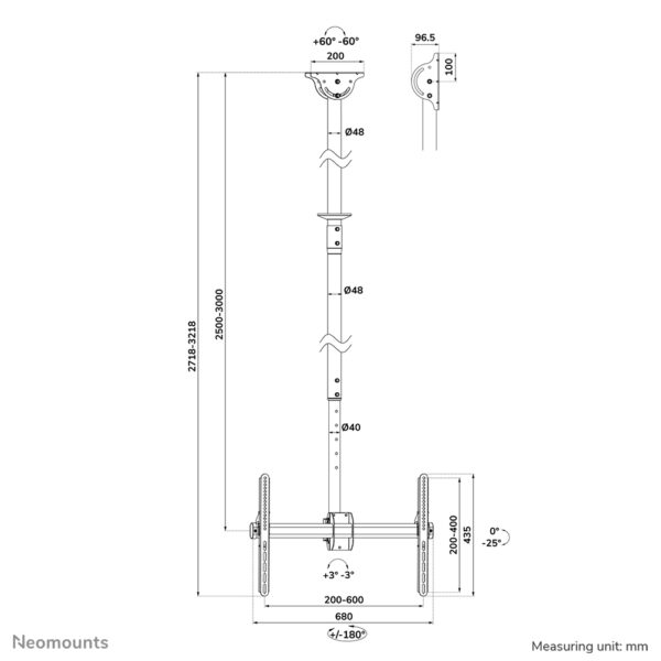 Neomounts CL35-440BL16XL Monitor/TV-beugel plafond 37-70" - h 250-300 cm - Afbeelding 18