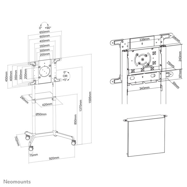 Neomounts NS-M1250BLACK TV trolley 37-70" - roteerbaar - Afbeelding 16