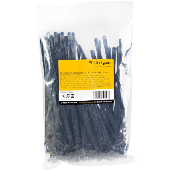 StarTech.com 20 cm Zwarte Herbruikbare Kabelbinders 7 mm Breed, 50 mm Bundeldiameter, 22 kg Treksterkte Hersluitbare Nylon Snelb - Afbeelding 3