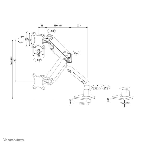 Neomounts DS70S-950BL1 Monitorarm 17-49" - gasveer - Topfix - 180°-stop - Afbeelding 20