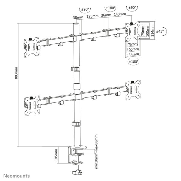 Neomounts FPMA-D550D4BLACK Monitorarm 13-32" - Afbeelding 14