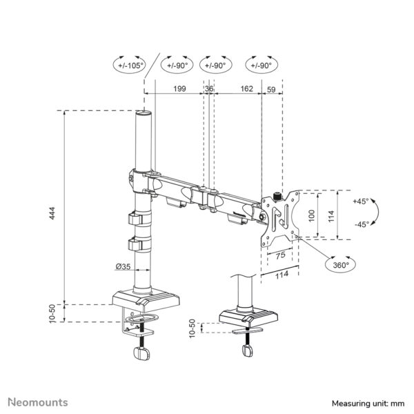 Neomounts DS60-600BL1 Monitorarm 10-32" - Quick-fix - 180°-stop - Afbeelding 16