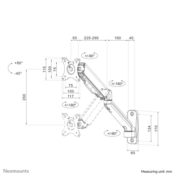 Neomounts WL70-450BL11 Monitor/TV-beugel wand 17-32" - gasveer - full motion - Afbeelding 19